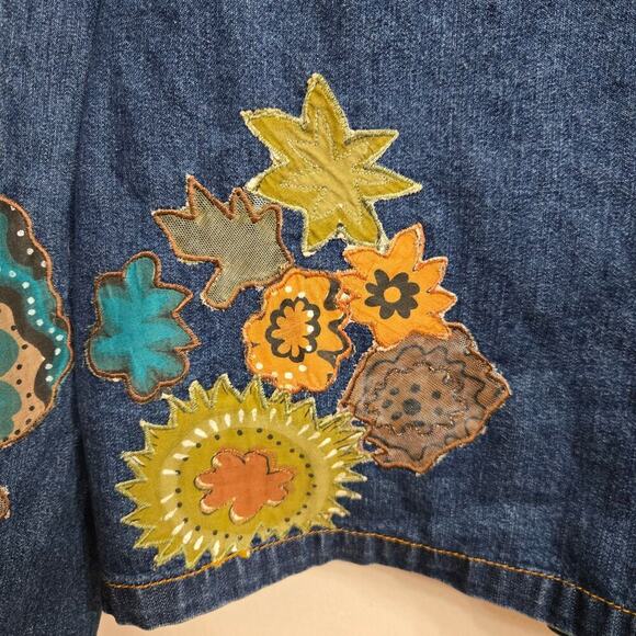 Vintage 90s Y2K Womens Floral Embroidered Denim Jacket Size Medium Boho Cottage - Picture 8 of 11